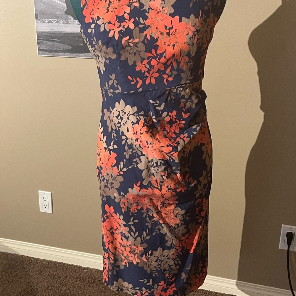 APRICOT Blue and Orange Halter Sheath Midi Dress